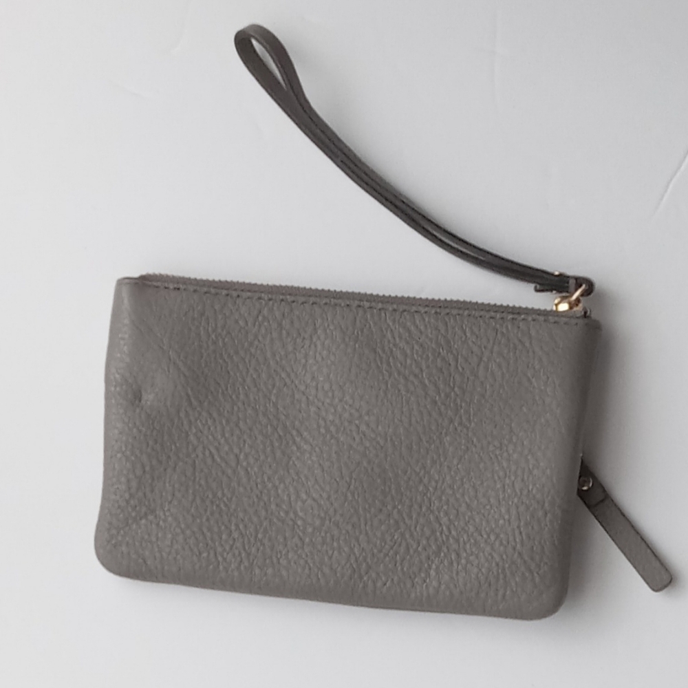 🩷💚⚜️Kate Spade⚜️🩷💚Vintage Leather Wristlet Card Coin Gray Double Pouch Small - Picture 2 of 6